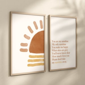 You Are My Sunshine Set of 2 Nursery Prints, Boho Nursery Wall Art, You are my Sunshine Artwork, Sun Nursery Artwork, Boho Nursery Artwork