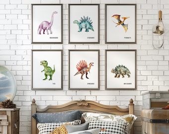 Set of 6 Dinosaur Art Prints, Kids Gallery Wall Set, Dinosaur Wall Art, Dinosaur Nursery, Boys Room Dinosaur Decor, Kids Room Wall Art, 145