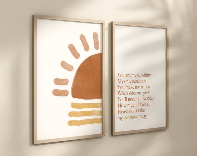 You Are My Sunshine Set of 2 Nursery Prints Boho Nursery Wall - Etsy