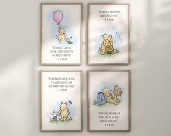 Set of 4 Classic Winnie-the-Pooh Nursery art prints, Gender Neutral Nursery, Winnie-the-Pooh inspirational quotes, new baby gift, 121