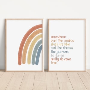 Somewhere Over The Rainbow Set of 2 Nursery Prints, Boho Nursery Wall Art, Colorful Artwork, Nursery Artwork, Boho Nursery Artwork 007