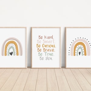 Boho Rainbow Set of 3 Nursery Art Prints, Girl Room Colorful Nursery ...