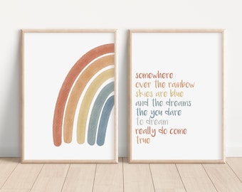 Somewhere Over The Rainbow Set of 2 Nursery Prints, Boho Nursery Wall Art, Colorful Artwork, Nursery Artwork, Boho Nursery Artwork 007