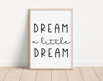 Dream a little dream Nursery Art Prints, Nursery Wall Art, Nursery Decor, Boy Baby Room Idea, Nursery sleep quote print