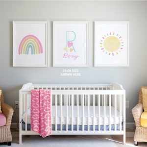 Personalized Pastel Rainbow Sun Hearts Set of 3 Nursery Art Prints, Colorful Nursery Wall Art, Decor, Play Room, Baby Room Ideas, 098 image 2
