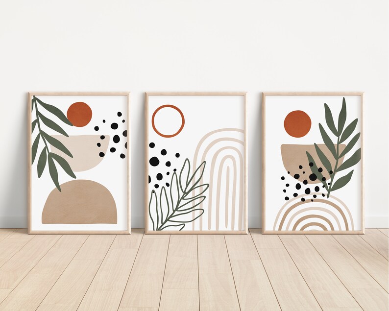 Boho Abstract Wall Art Prints, Boho Wall Decor Set of 3 Art Prints ...