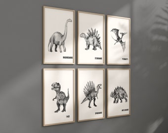Set of 6 Dinosaur Art Prints, Kids Gallery Wall Set, Dinosaur Wall Art, Dinosaur Nursery, Boys Room Dinosaur Decor, Kids Room Wall Art, 146