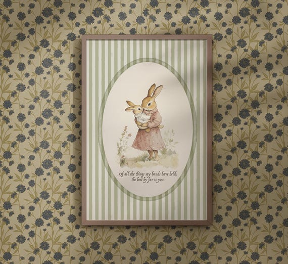 Rabbit Nursery Art Print, Baby Shower Gift, Bunny Theme Nursery Wall Art, Mom & Baby Quote, Vintage Nursery Decor, 155