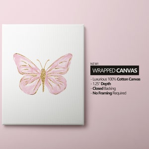 Personalized Pink Butterflies Set of 3 Nursery Art Prints, Butterfly Wall Art, Glitter Nursery Decor, Play Room, Girl Baby Room Ideas, 116 Wrapped Canvas