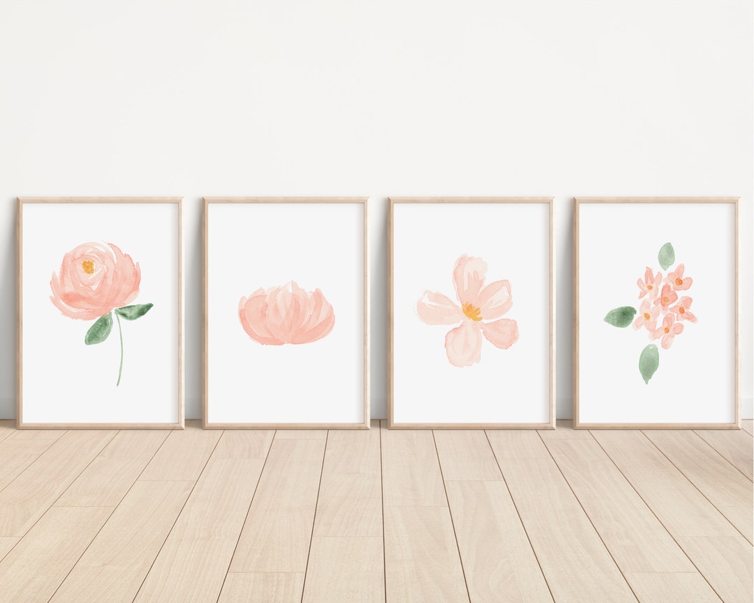 Blush Floral Set of 4 Nursery Art Prints, Pink Nursery Wall Art ...