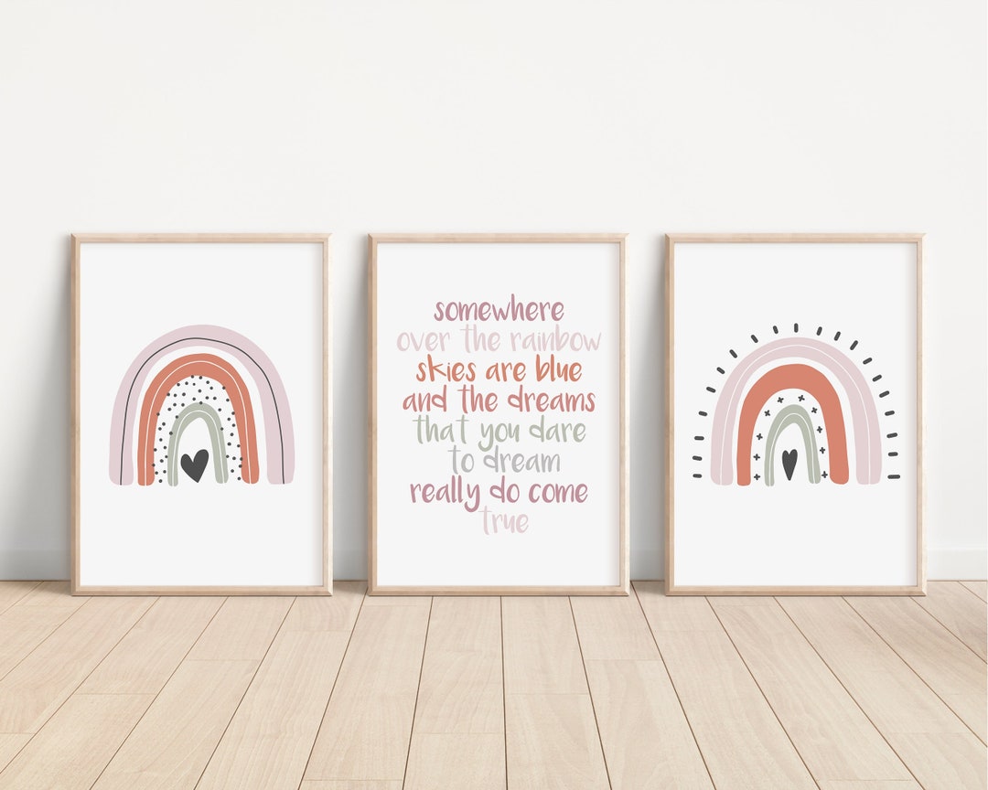 Boho Rainbow Set of 3 Nursery Art Prints, Girl Colorful Nursery Wall ...