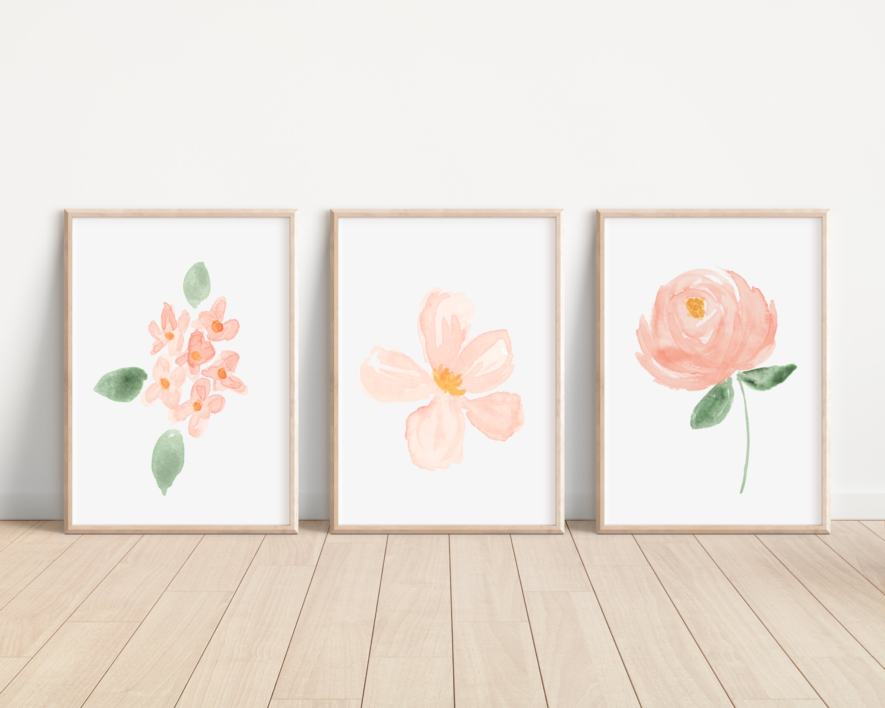 Blush Floral Set of 3 Nursery Art Prints Pink Nursery Wall | Etsy