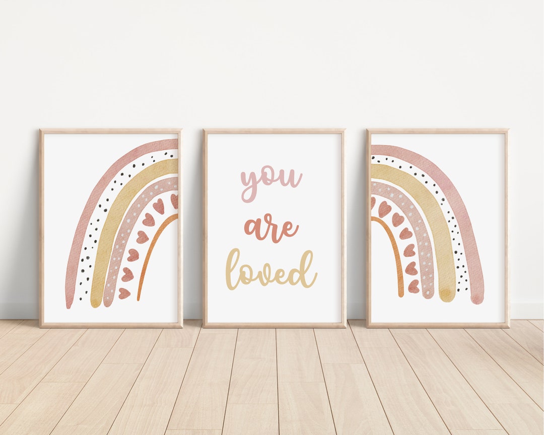 Boho Rainbow Set of 3 Nursery Art Prints, Rainbow Nursery Wall Art, You ...