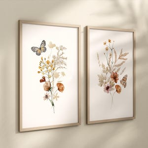 Set of 2 Wildflower Floral Art Prints with Butterflies