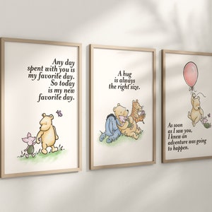 Set of 3 Classic Winnie-the-Pooh Nursery art prints, Gender Neutral Nursery, Winnie-the-Pooh inspirational quotes, new baby gift, 143