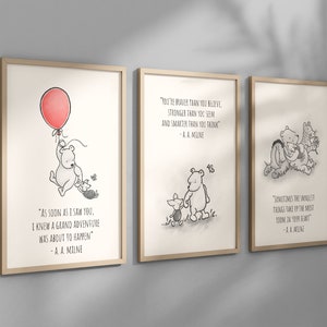 Set of 3 Classic Winnie-the-Pooh Nursery art prints, Gender Neutral Nursery, B&W, Winnie-the-Pooh inspirational quotes, new baby gift, 132