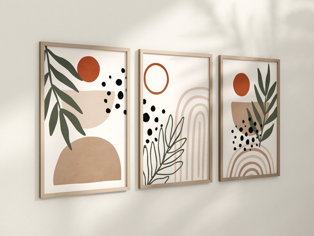Boho Abstract Wall Art Prints, Boho Wall Decor Set of 3 Art Prints ...
