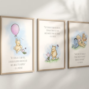 Lot de 3 tirages d'art classiques pour chambre d'enfant Winnie l'ourson, chambre de bébé non sexiste, citations inspirantes pour Winnie l'ourson, cadeau de naissance, 120