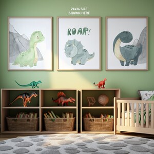 Dinosaur Set of 3 Nursery Art Prints, Boy Nursery Wall Art Blue Green ...