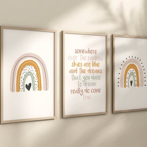 Boho Rainbow Set of 3 Nursery Art Prints, Girl Colorful Nursery Wall ...