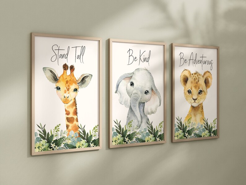 Set of 3 Safari Animal Nursery Prints Jungle Animals Etsy