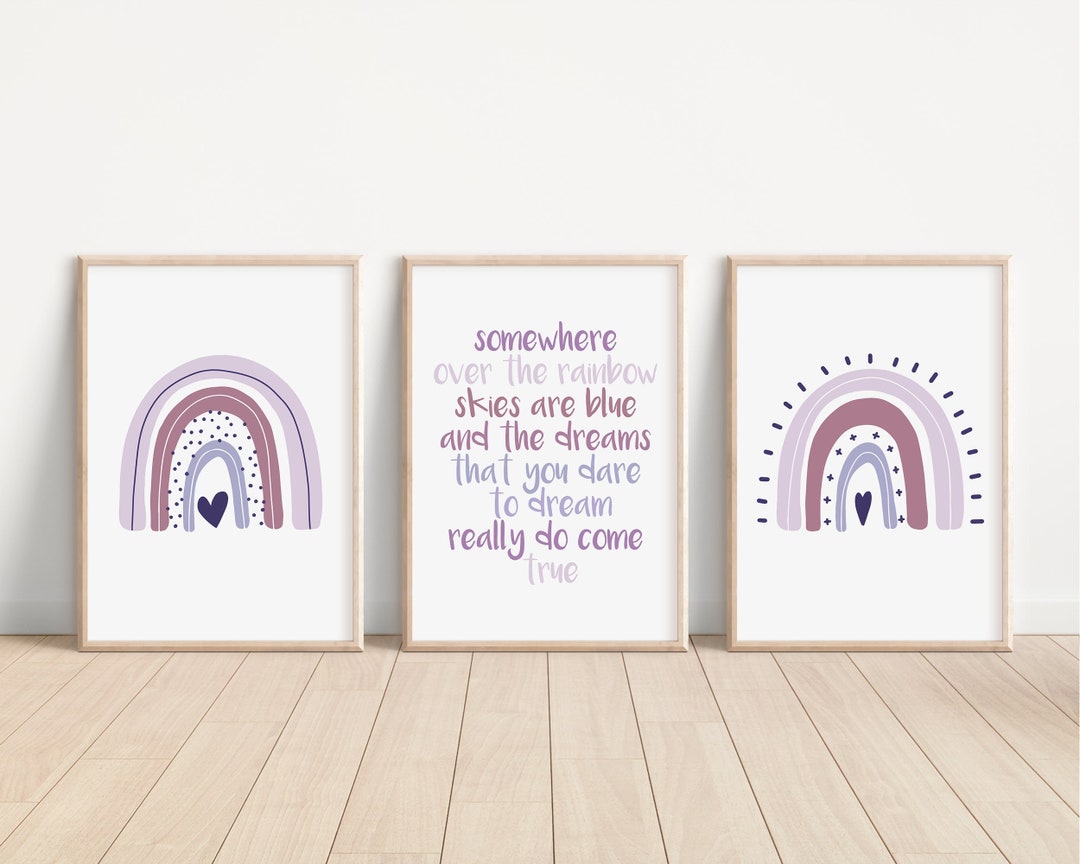 Boho Rainbow Set of 3 Nursery Art Prints, Girl Purple Nursery Wall Art ...