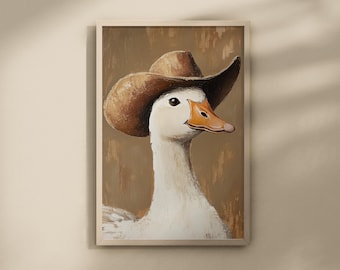 Cowboy Goose Art Print, Dog, Cat, Raccoon, Fox, Silly Boy Room Wall Art, Baby Shower Gift, Animal Theme Nursery Wall Art, Nursery Decor, 149