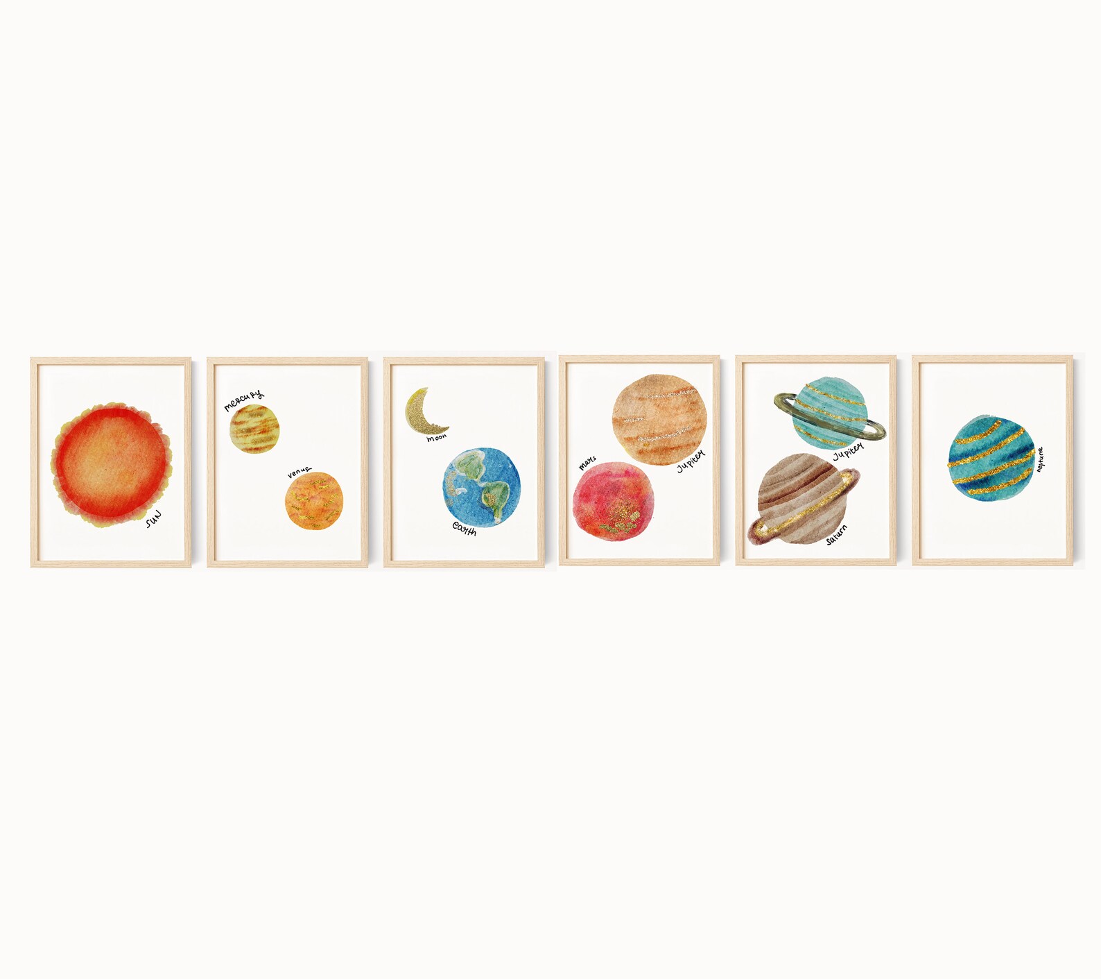 Planet Set of 6 Nursery Art Prints, Planets Wall Art, Solar System ...