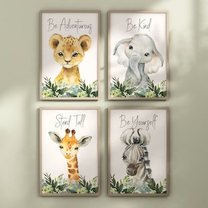 Set of 4 Safari Animal Nursery Prints, Jungle Animals, Greenery, Boy Nursery Wall Art, Shower Gift, Printed, 105