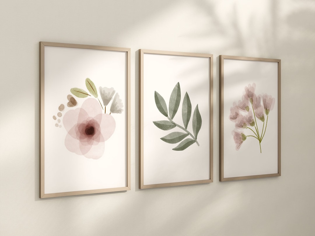 Set of 3 Blush Floral Nursery Prints, Watercolor Wall Art, Nursery ...