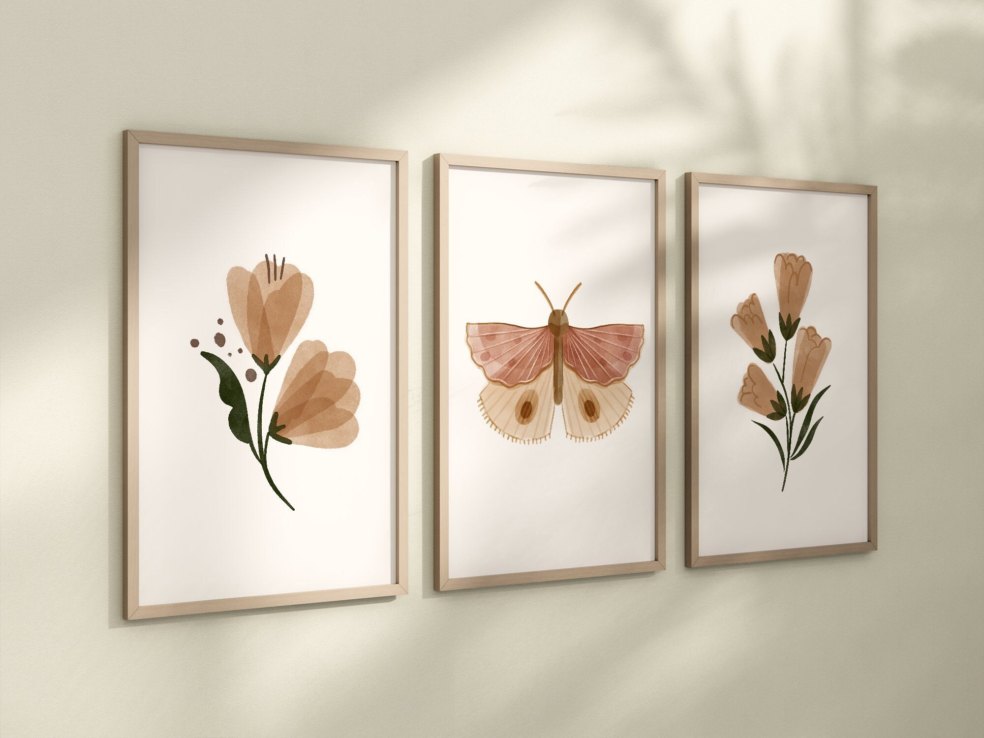Boho Butterfly Floral Set of 3 Nursery Art Prints, Butterfly Nursery ...