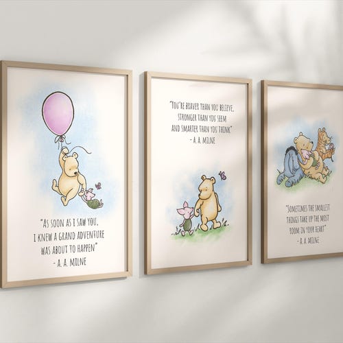 Juego de 3 láminas clásicas de Winnie the Pooh para guardería