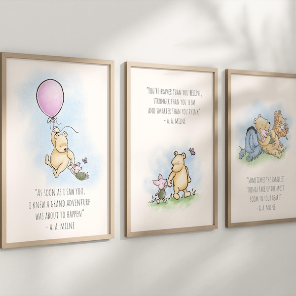 Juego de 3 láminas clásicas de Winnie the Pooh para guardería