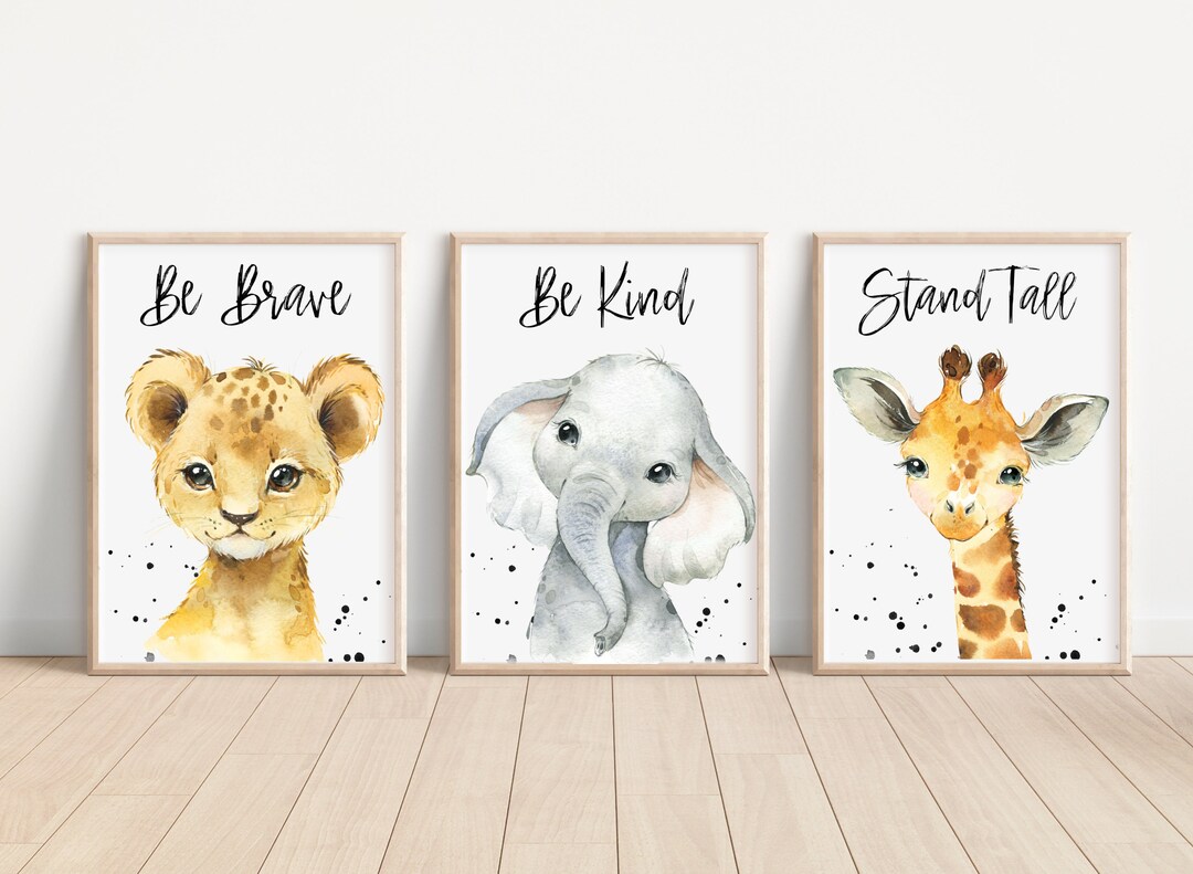 Safari Animal Set of 3 Nursery Art Prints, Boy Nursery Wall Art, Wild ...