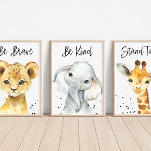 Safari Animal Set of 3 Nursery Art Prints, Boy Nursery Wall Art, Wild Nursery Decor, Play Room, Boy Baby Room Ideas, quote,