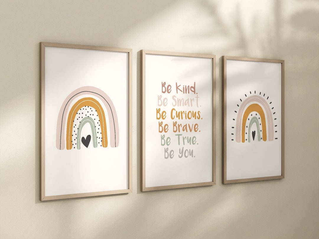 Boho Rainbow Set of 3 Nursery Art Prints, Girl Room Colorful Nursery ...