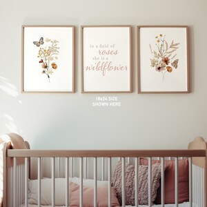 Set of 3 Boho Wildflowers Floral Art Prints, Leaf Art, Botanical ...