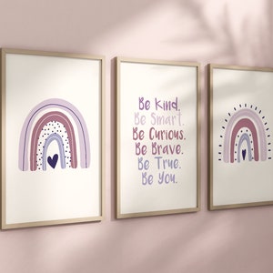 Boho Rainbow Set of 3 Nursery Art Prints, Girl Room Purple Nursery Wall ...