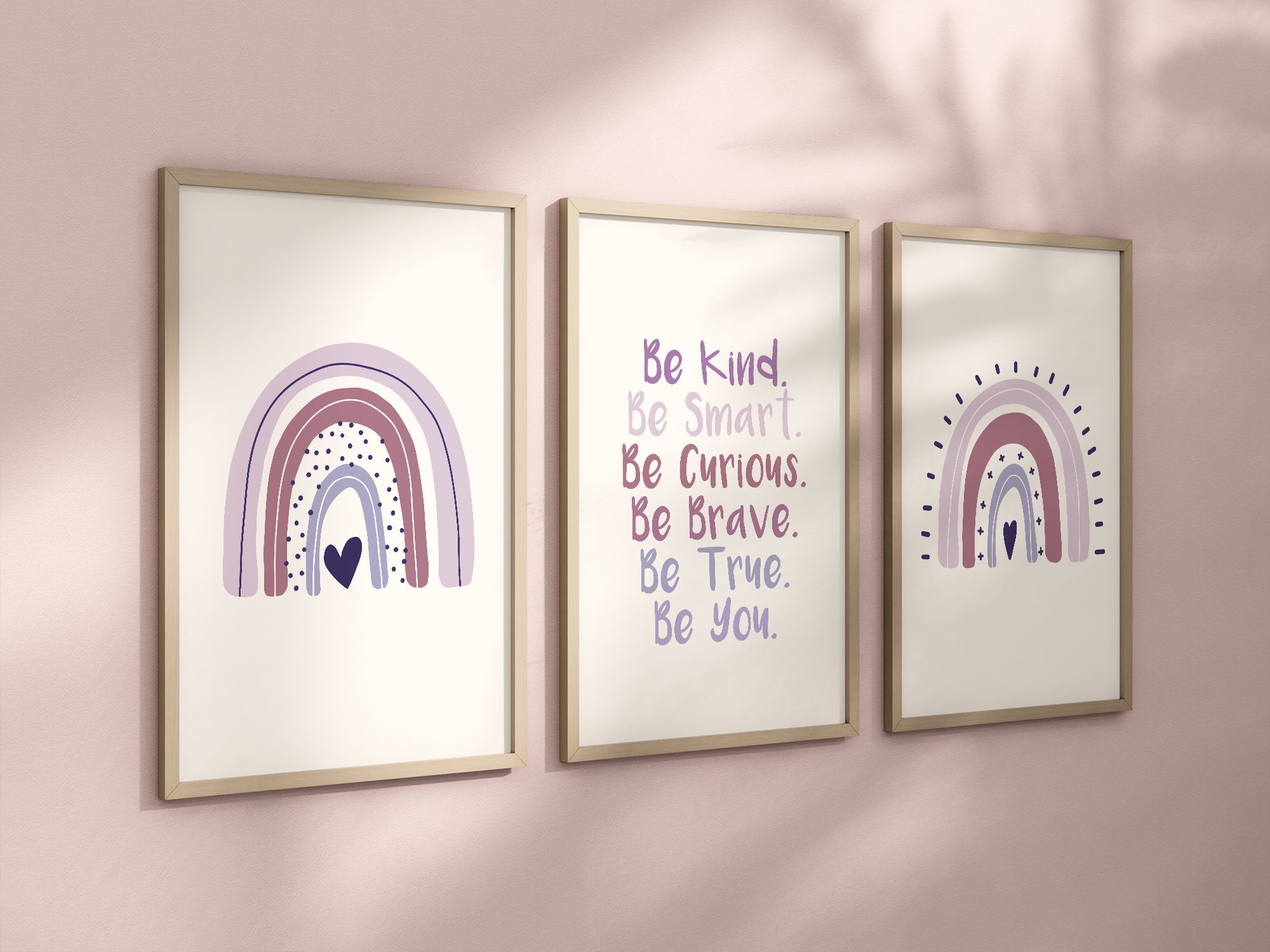 Boho Rainbow Set of 3 Nursery Art Prints, Girl Room Purple Nursery Wall ...