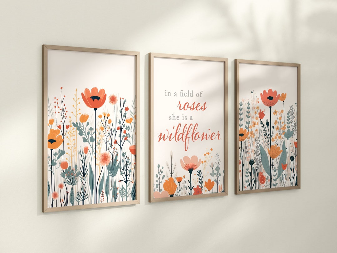 Set of 3 Pastel Wildflowers Floral Art Prints, Leaf Art, Botanical ...