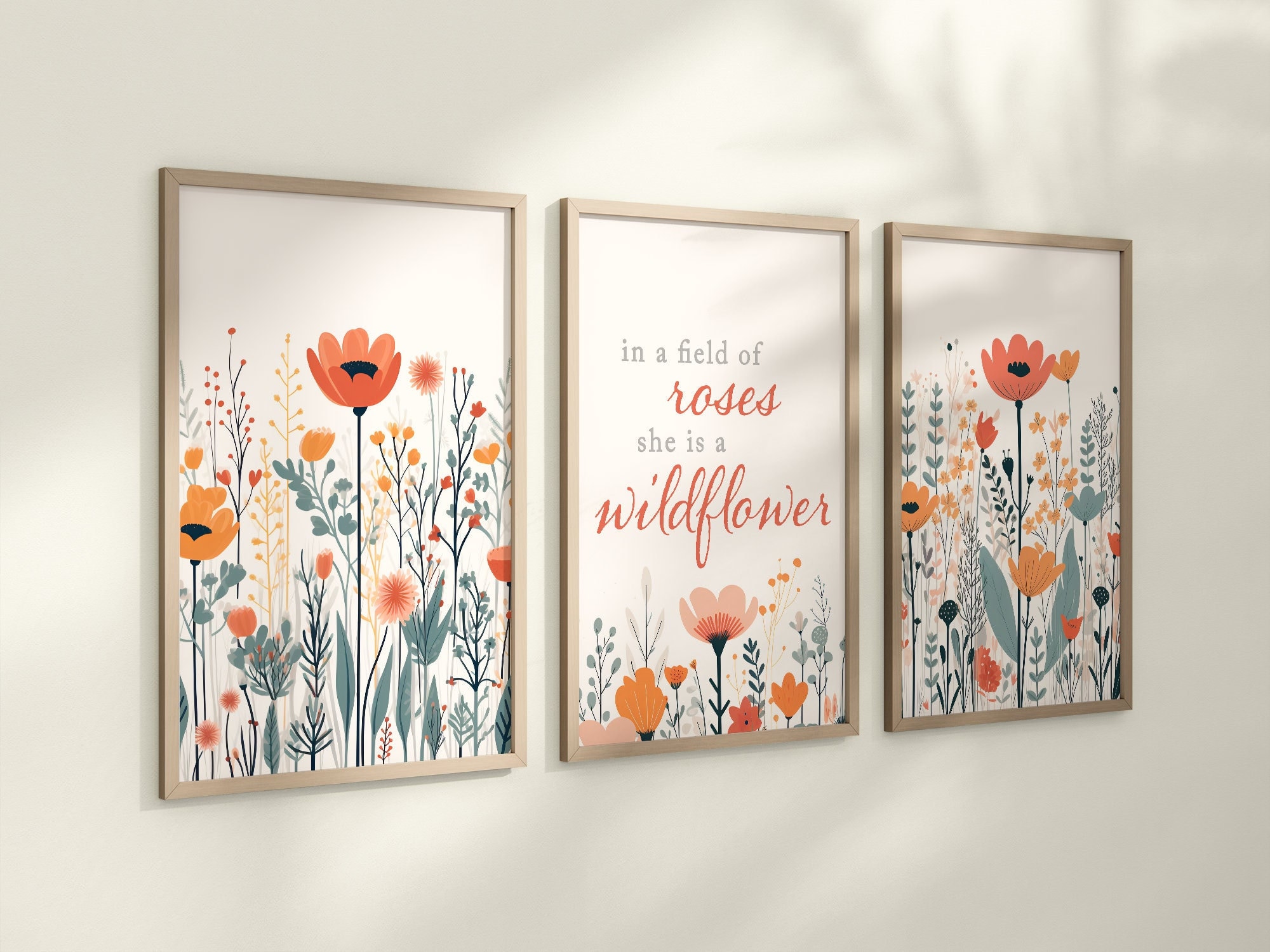 Set of 3 Pastel Wildflowers Floral Art Prints, Leaf Art, Botanical ...