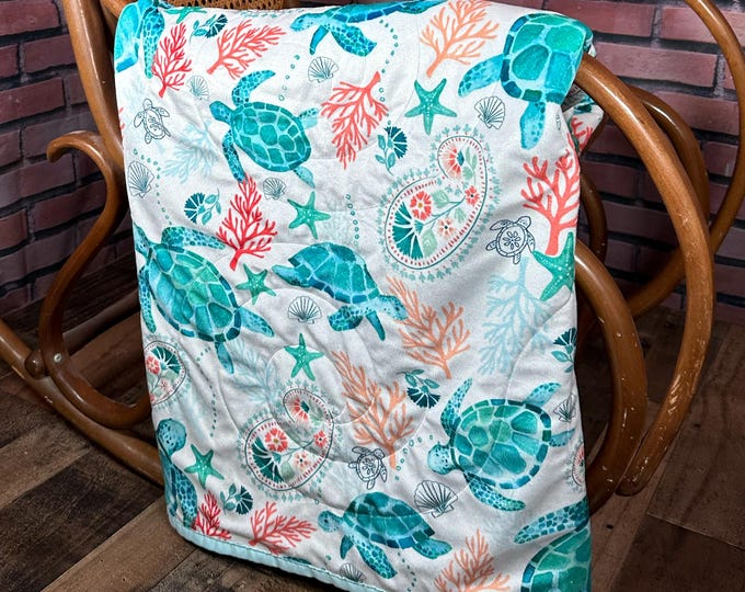 Sea Turtle Snuggie - Turquoise and Orange on White