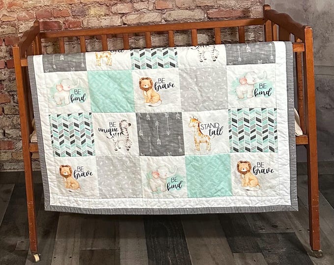 Be Brave Teal Baby Quilt
