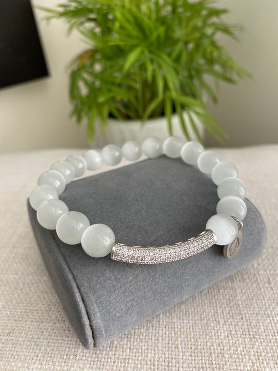 White Cat Eye Bracelet Quartz Bracelet Geode Bracelet Boho Etsy