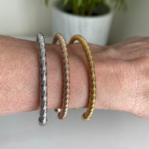 Small Twisted Wire Bangle- Dainty Gold-Silver-Rose Gold Cuff Bracelet- Women's Bangle Jewelry- Stack Bracelet- Stainless Steel Bracelet-Gift