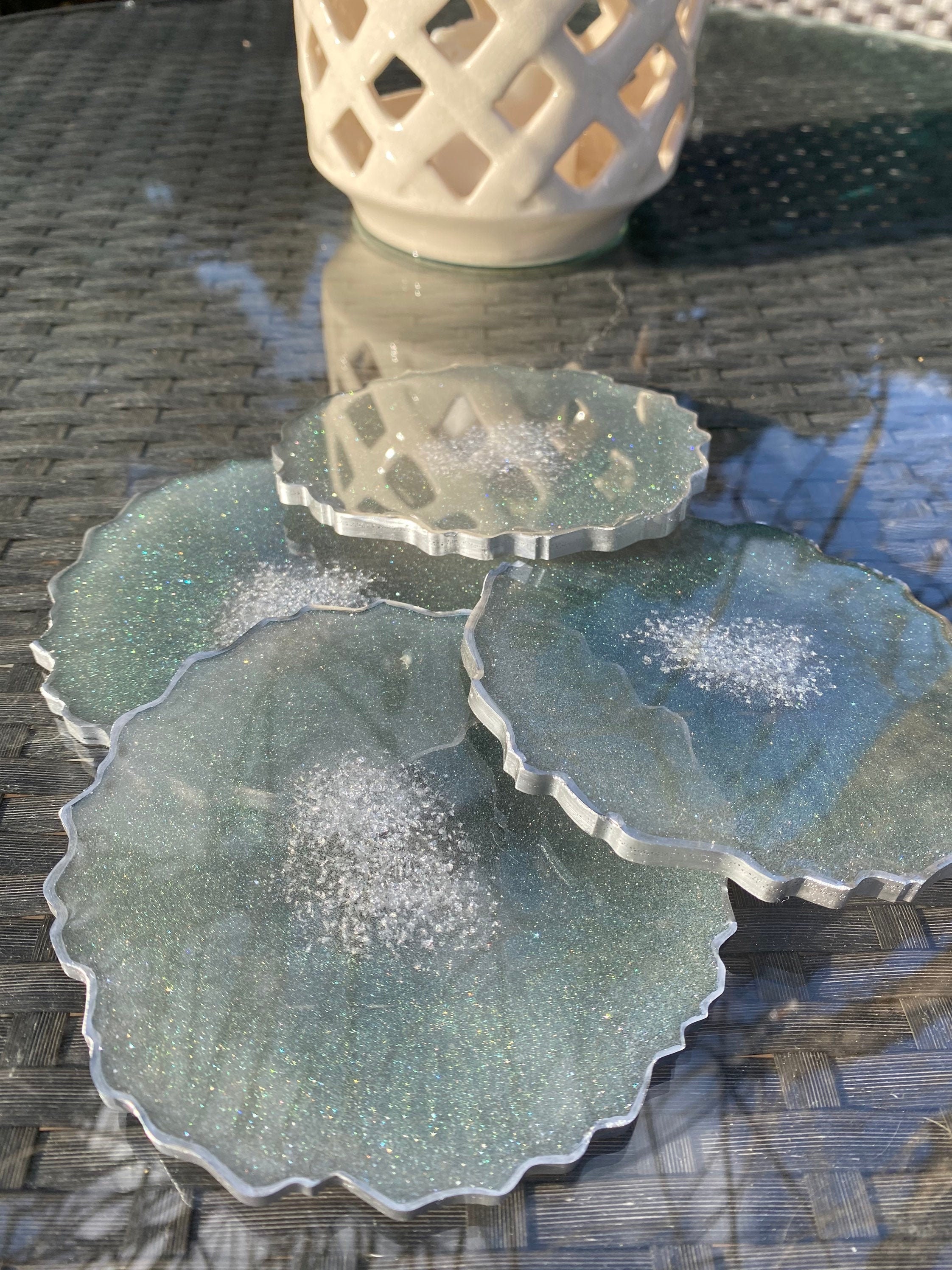 Harz Untersetzer Geode Epoxid Untersetzer Set grün grau | Etsy