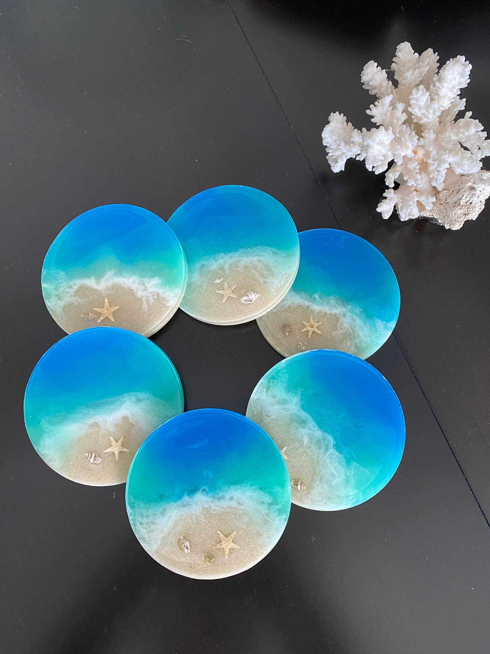 Resin Coasters Round Beach Ocean Epoxy Coasters Coasters Etsy