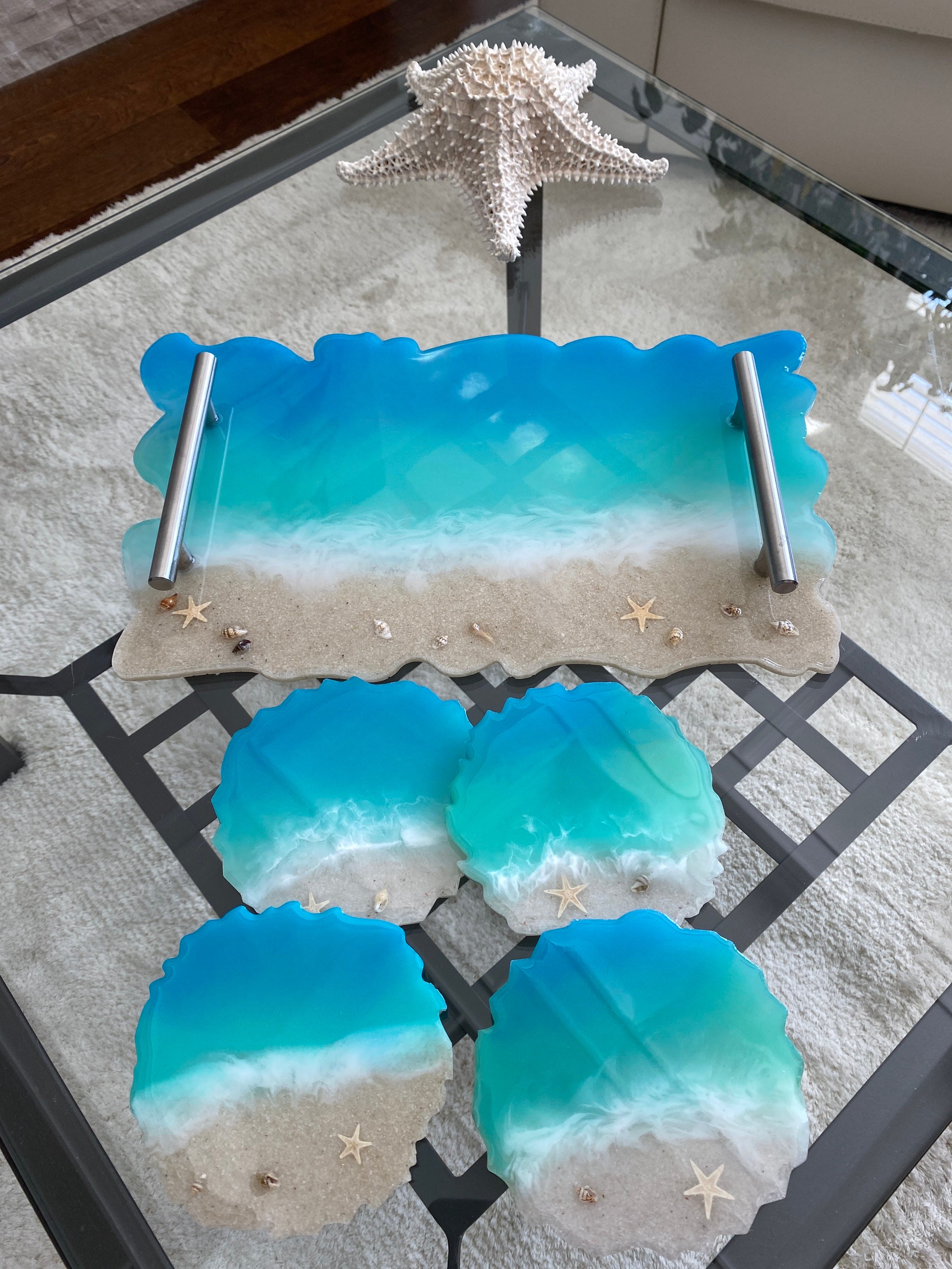 Large Resin Tray Beach Epoxy Resin Coasters/Tray Ocean Etsy