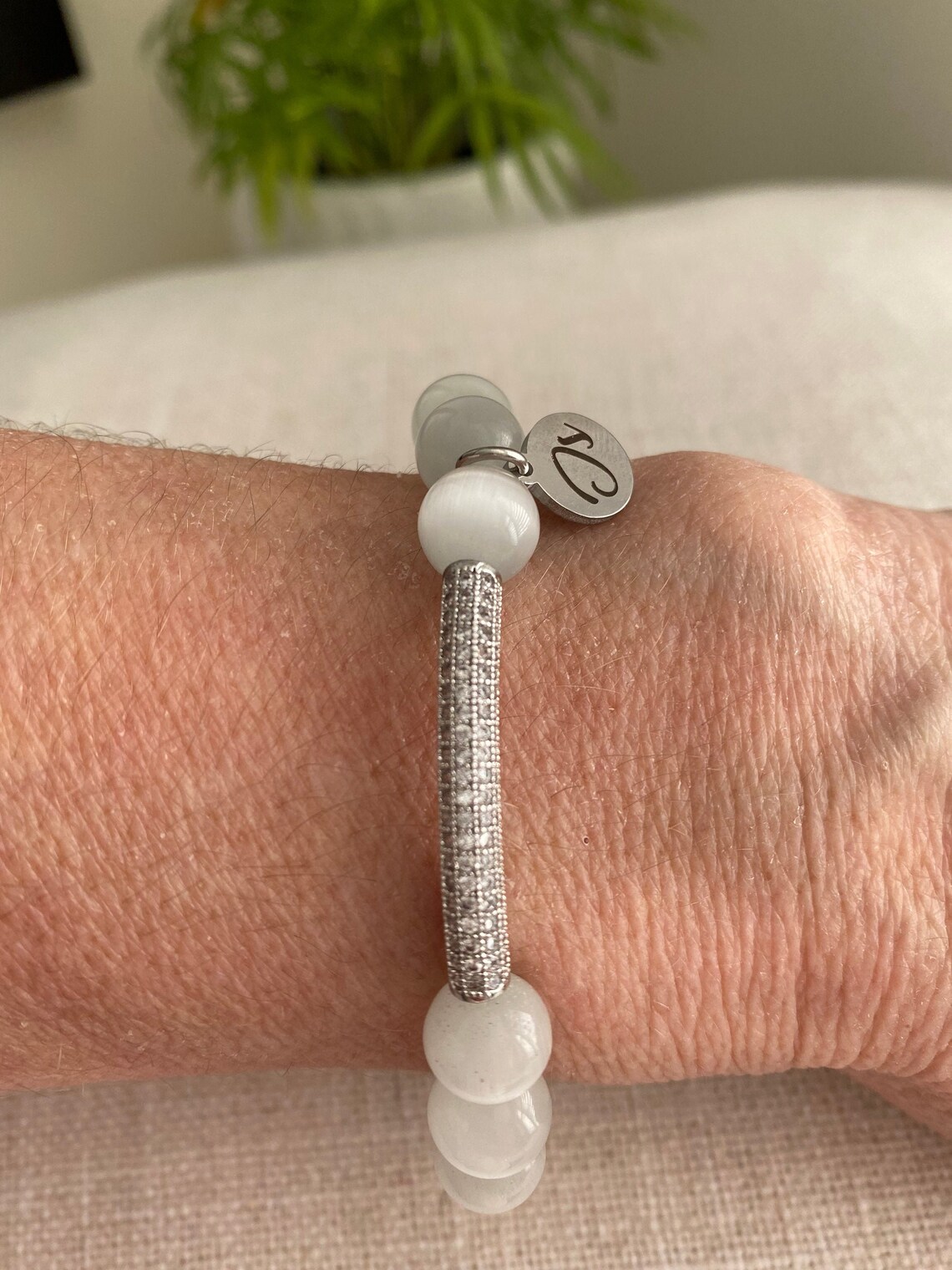 White Cat Eye Bracelet Quartz Bracelet Geode Bracelet Boho Etsy