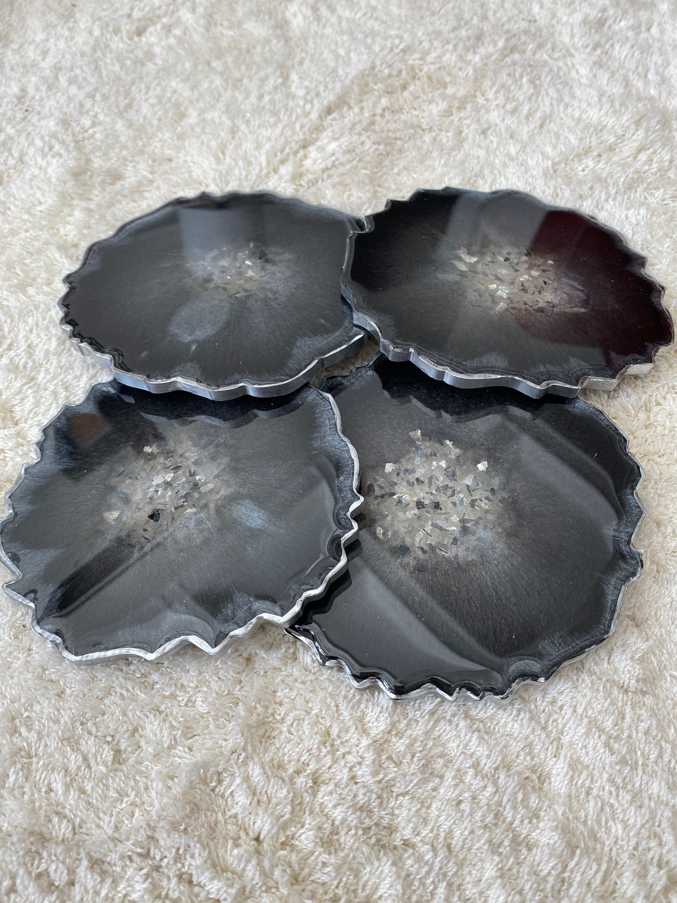 Harz Untersetzer schwarz/grau Geode Epoxid Untersetzer Set | Etsy